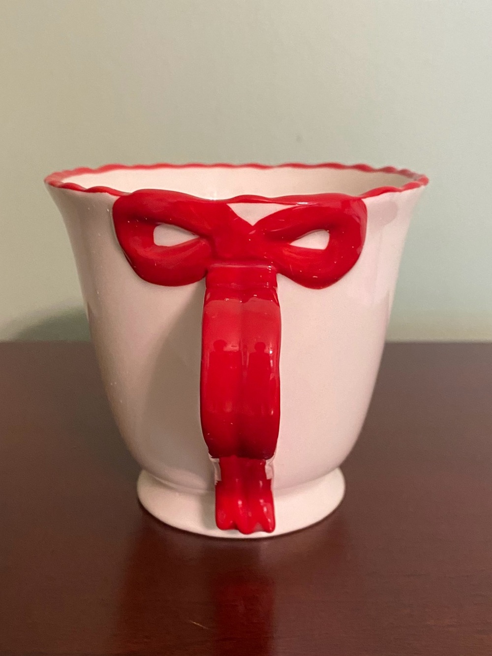🍀NWT! Anthropology White Ceramic Mug with Red Bow Handle